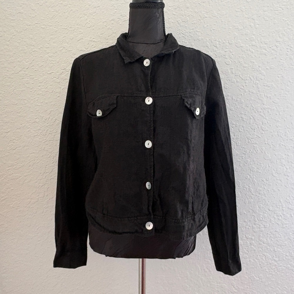 Willow 100% Linen Button Up Trucker Jacket Women S Black‎
